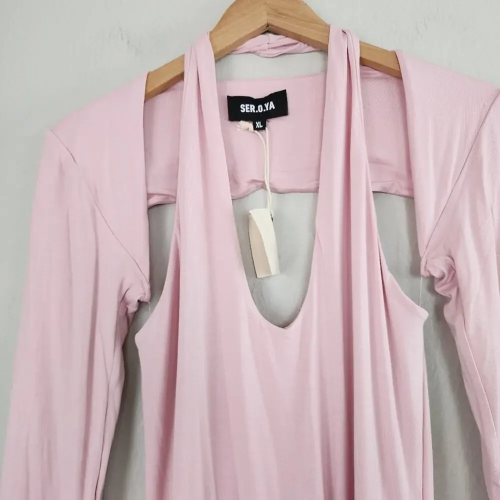 SER.O.YA Lana Two Piece Dress Set Pink Halter Mini Shrug NWT Revolve XLarge New